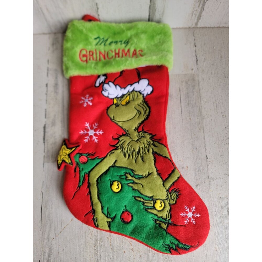 Merry grinchmas Grinch‎ red stocking Xmas hanging home decor